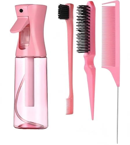 Hair Brush Set with Continuous Spray Bottle,Slick Back Hair Brush Back Brushing, Combing, Slicking Hair (PINK) - Image 1