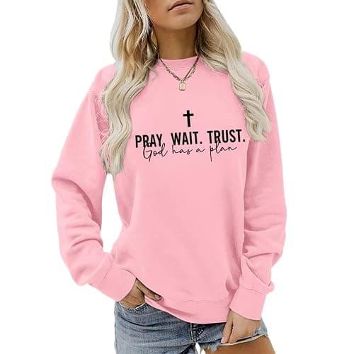 Sulayesh Christian Juses Sweatshirt for Women God Cross Religious Faith Hoodie Bible Verse Pray Wait Trust Graphic Shirt - Image 1