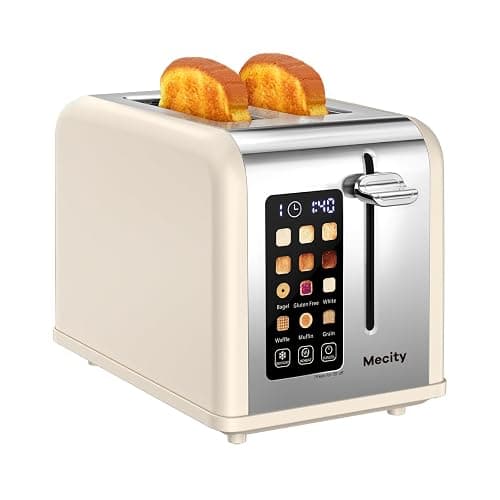 Mecity 2 Slice Touch Screen Toaster, 1.5" Wide Slot, Stainless Steel Smart Toaster for Bagels, Muffins, Waffles, Gluten-Free Breads, Defrost, Reheat, Timer, 825W, Cream Color - Cream - Image 1