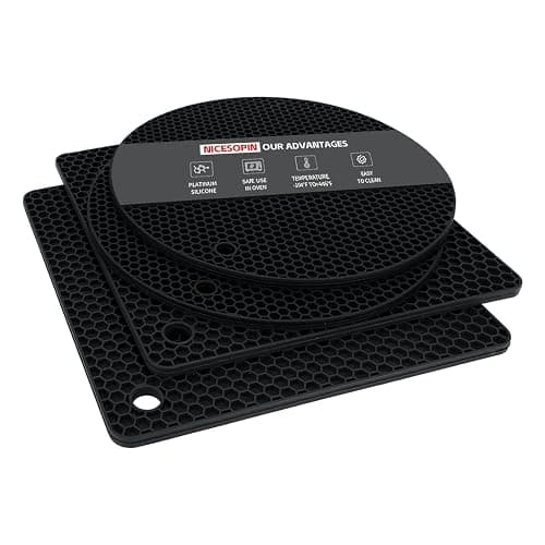 NICESOPIN 4 Pack Silicone Pot Holders & Hot Pads - Heat Resistant Non-Slip Mats for Kitchen Countertops, Trivets for Hot Dishes, Dishwasher Safe & BPA-Free (Black) - Image 1