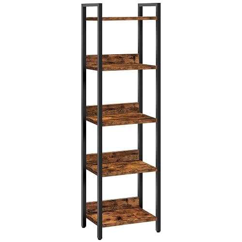 MAHANCRIS Bookshelf, 5-Tier Bookcase, Standing Book Shelf for Small Space, Storage Shelf Organizer, for Living Room, Bedroom, Study, Balcony, Rustic Brown and Black BKHR5501 - Image 1