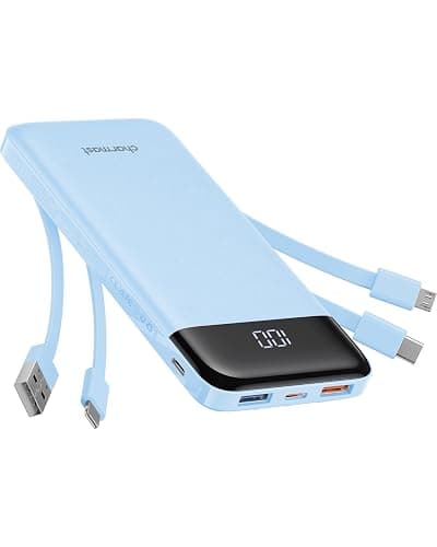 Charmast Portable Charger with Built in Cables, Power Bank with Cords Wires, Slim 10000mAh Travel Battery Pack 6 Outputs 3 Inputs 3A Fast Charging for Samsung Google Pixel LG Moto iPhone iPad - Image 1