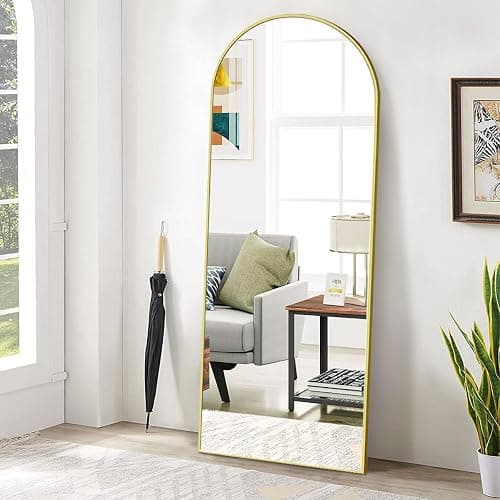 BEAUTYPEAK 65"x24" Arch Floor Mirror, Full Length Mirror Wall Mirrors Hanging or Leaning Arched-Top Full Body Mirror with Stand for Bedroom, Dressing Room, Gold - Image 1