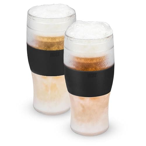 Host FREEZE Beer Glasses, Frozen Beer Mugs, Freezable Pint Glass Set, Insulated Pint Glass to Keep Your Drinks Cold, Double Walled Insulated Glasses, Tumbler for Iced Coffee, 16oz, Set of 2, Black - Image 1