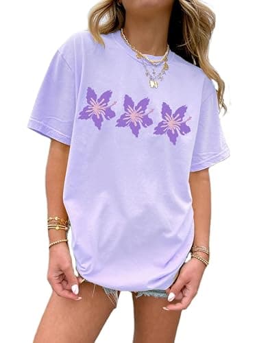 Oversized Graphic Tee for Women Teens Y2K Ocean Floral Fish Baggy Tshirt | Women Teens Cute Summer Graphic Tees Y2K Floral Sardine Fruit Print Beach Shirt Vintage Aesthetic Coastal Top Preppy Clothes - Image 1