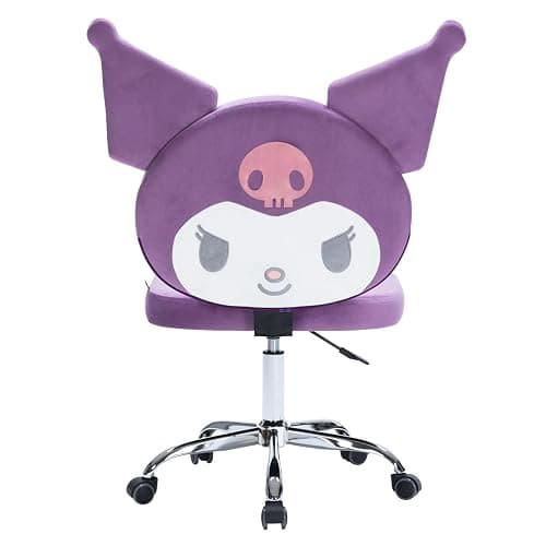Impressions Vanity Kuromi Armless Swivel Cute Desk Chair for Bedroom, Velvet Makeup Vanity Chair with Back, Rolling Wheels Silver Metallic Base and Adjustable Height (Lilac) - Image 1