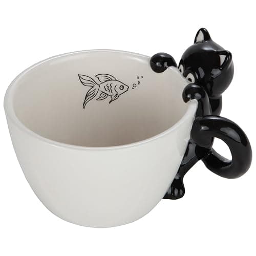 Lily's Home 9 oz Cute Fishing Black Cat Mug for Coffee and Tea. Ceramic 3D Animal Mug for Cat Lovers.cat coffee cup.cute 3D cat design - Image 1