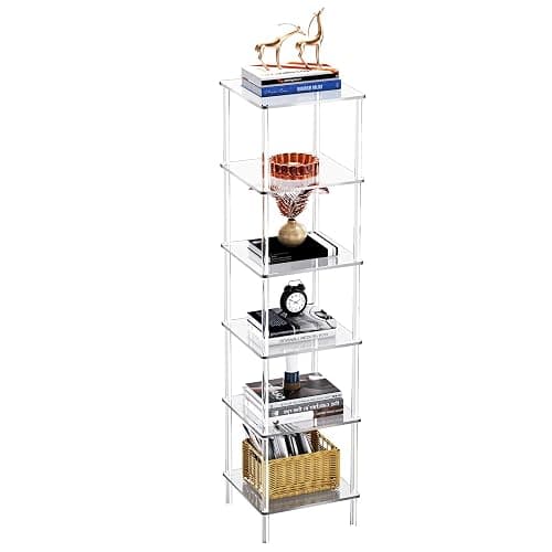 solaround Acrylic Bookshelf, Small Bookcase, Standing Freestanding Corner Storage Shelves Display Shelf for Living Room, Bedroom (Clear, 6 Tier) - Image 1
