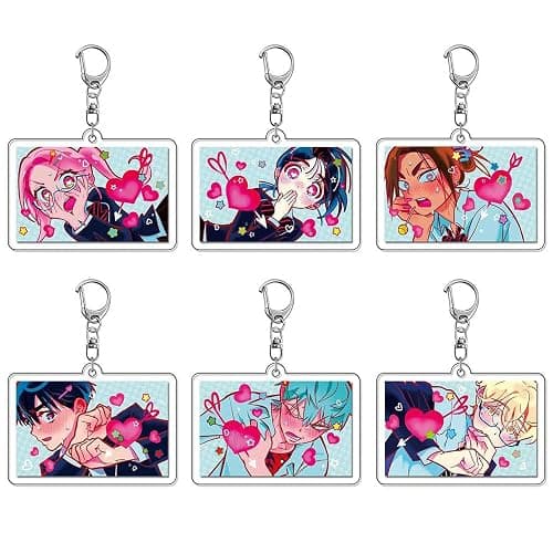 6 Alien Stages Keychain Anime Figure Cosplay Keyring Pendant Alien Stages Colourful Heart Theme Acryl Chain Collection - Image 1