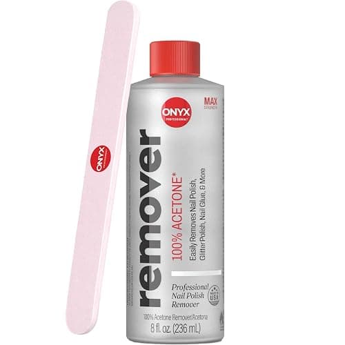 Onyx Professional 100% Pure Acetone Nail Polish Remover Kit with 7 inch Nail File, 8 fl oz - Made in USA, Maximum-Strength Gel Polish Remover, Artificial & Glitter Nail Polish - Image 1