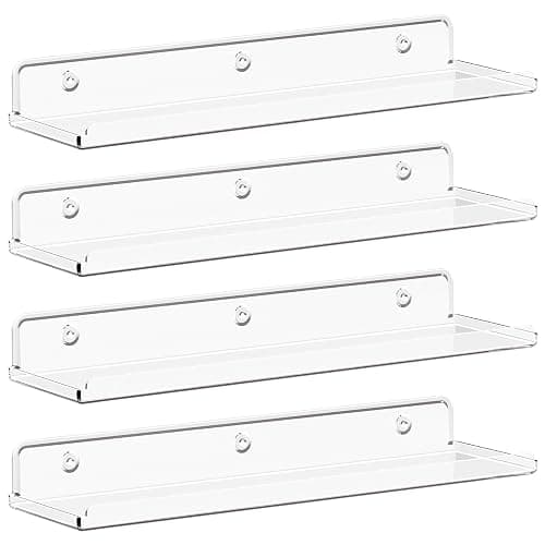 Lifewit Floating Shelves Wall Mounted, 14" Clear Acrylic Organizer, Plastic Wall Decor for Record/Perfume/Makeup/Figures/Books/Plants in Bathroom, Bedroom, Office, Living Room, Kitchen,4 Pack - Image 1