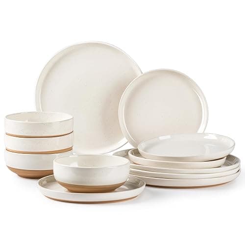 AmorArc Ceramic Dinnerware Sets, Handpainted Plates and Bowls Set with Rustic Terracotta Underside, Scratch Resistant Stoneware Dishes Set, Dishwasher & Microwave Safe - Image 1