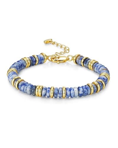 SNGIA Colorful 18K Gold Plated Bracelets for Women, Stack Bangle Beaded Stone Jewelry Accessories Set for Woman, Trendy Fashion Jewelry Gifts - Image 1