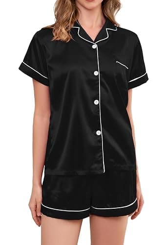 Brezzistaxs Satin Pajama Set for Women 2-Piece Satin PJ Set Button-Down Silk PJ Set - Classic Silky Pajama - Image 1