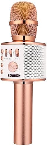 BONAOK Wireless Bluetooth Karaoke Microphone,3-in-1 Portable Handheld Karaoke Mic Speaker Machine Home Party Birthday for All Smartphones PC(Q37 Rose Gold) - Image 1