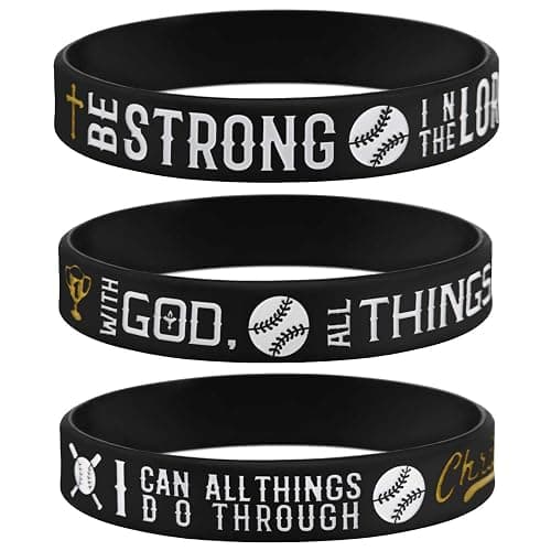 Sainstone Power of Faith Baseball Bible Verse Silicone Wristbands with Christian Inspirational Sayings, Set 3 of Scriptures Motivational Rubber Bracelets Sports Gifts - Image 1
