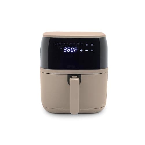 GreenLife Compact Electric Air Fryer Oven, 5.3 QT, PFAS-Free Ceramic Nonstick Drawer, 8 One Touch Digital Display, Easy View Window, Auto Shut-Off Timer, Dishwasher Safe Parts, 1500 Watts, Taupe - Image 1