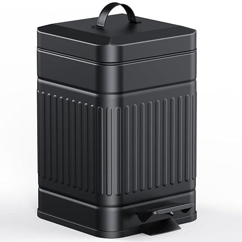 CEROELDA Small Trash Can with Lid-5L/1.3 Gal,Stainless Steel Outdoor Dog Poop Garbage Can-Farmhouse Retro Metal Waste Bin w/Step Pedal for Bathroom Bedroom Office-Soft Close-Black - Image 1