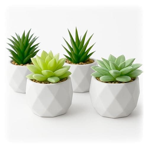 GRIFTO Fake Plants Set of 4 Artificial Plants Indoor Mini Ceramic Pot Faux Succulent Plant Foliage for Coffee Table Home Bedroom Bathroom Room Decor Shelf Office Desk Kitchen Garden Indoor Outdoor - Image 1