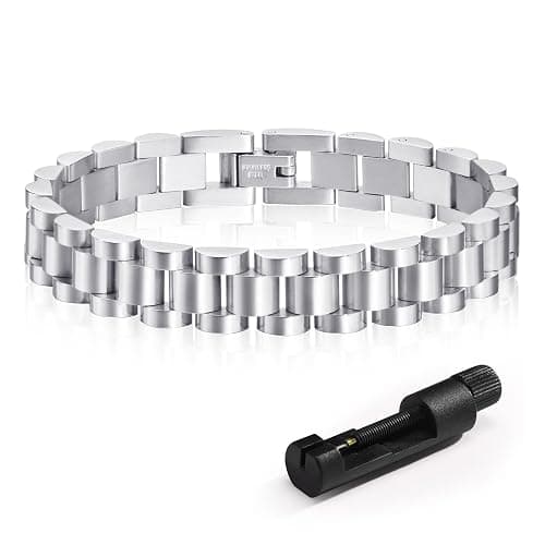 MPRAINBOW 2pcs 18K Gold Plated Chain Link Bracelet, Stainless Steel Crystal Friendship Bracelets Bangle,Watch Band Chains Wristband Jewelry with Adjust Tool - Image 1