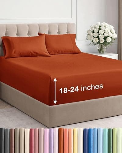Extra Deep Pocket Queen Sheet Set - 4 Piece Breathable & Cooling Bed Sheets - Hotel Luxury Sheet Set - Soft, Wrinkle Free & Comfy - Easily Fits Extra Deep Mattresses - Deep Pocket Terracotta Sheets | Hotel Luxury, Breathable, Cooling, Soft, Comfy, Wrinkle Free, Easily Fits Extra Deep Mattresses, Bed Sheets - Image 1