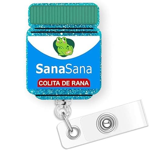 Sana Sana Colita De Rana Badge Holder Retractable, Funny Sana Sana Badge Reel for Nurse Nursing RN MA LPN CNA Doctor & Medical Worker, Glitter Badge Holder with Alligator Clip & 24” Durable Nylon Cord - Image 1