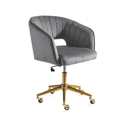 Nrizc Velvet Office Desk Chair, Grey, Adjustable Swivel Wheels, Ergonomic Design for Home Office, Bedroom, Study - Image 1