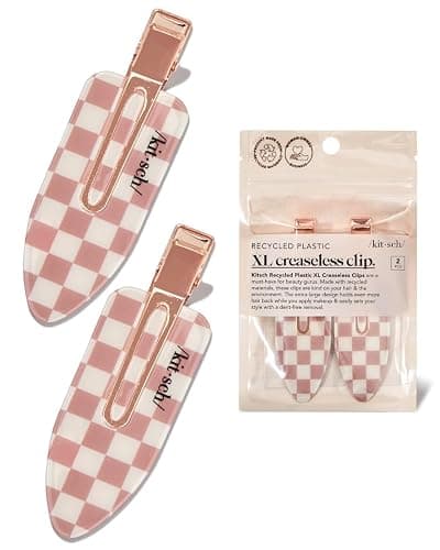 Kitsch Creaseless Hair Clips for Women - No Crease, No Bend Hair Clips for Styling, Bangs, Makeup Application, Face Wash | Recycled Acrylic - Checkered Terracotta | Ideal Gifts for Women, 2pcs - Image 1