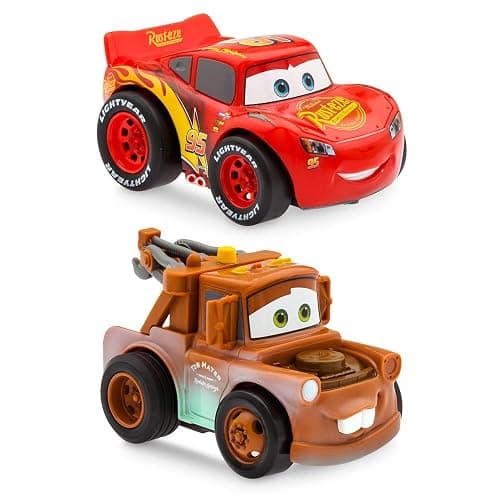 Disney Store Official Lightning McQueen and Tow Mater Pullback Stunt Vehicles Set - Pull Back Toys, 4 Tricks - Super Speed, Wheelie, Spin Right/Left - Fun Stunt Car Set for Kids - Image 1