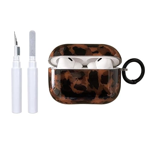 Reownest Case for AirPods Pro/Pro 2 with Cleaner Kit, Cute Amber Pattern Aesthetic Design Shockproof Keychain Cover Soft Cover -Brown - Image 1
