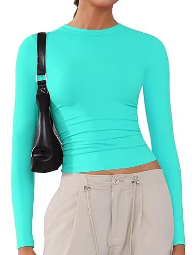 Women's Soft Long Sleeve Shirts Crew Neck Tops Basic Tees Stretchy Going Out Crop Tops Y2K Slim Fit T-Shirts - Image 1