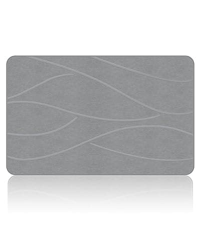 Veeloim Stone Bath Mat Diatomaceous Earth Shower Mat Non-Slip Super Absorbent Diatomite Stone Bath Mats for Bathroom Floor Quick Drying Natural Easy to Clean(23.6''×15.4" Gray) - Image 1