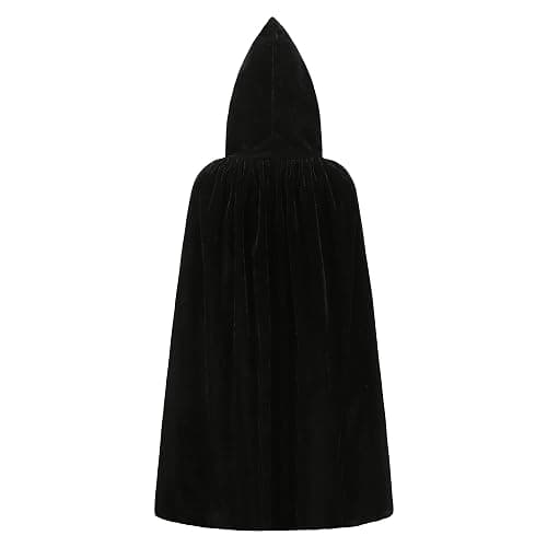KNELOR Kids Hooded Velvet Cloak Robe Halloween Cosutme Cape Fancy Cosplay Costumes 3 to 16 Years - L/age 8-16 - Black - Image 1