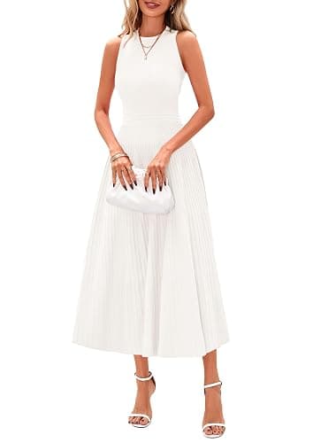 PRETTYGARDEN Spring Casual Dresses for Women 2026 Summer Business Work Midi Sleeveless A Line Pleated Cocktail Dress - Image 1