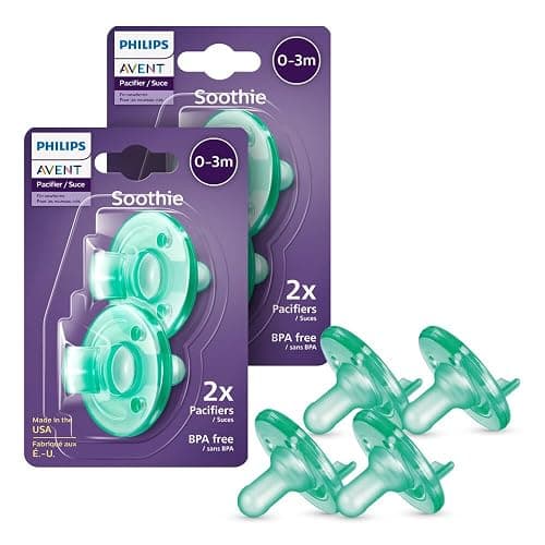 Philips Avent Soothie Orthodontic Baby Pacifiers, 100% Silicone Pacifiers, One Piece, BPA-Free, for Babies 0-3 Months, Green, 4 Pack, Model SCF190/41 - Image 1