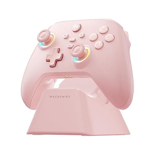 Machenike G3V2 Bluetooth Controller for Pc/Switch/Ios/Android, Hall Effect Joysticks, RGB Lighting Gaming Controller,2 Programmable Buttons,1000mah Battery With Charging Station, Pink - Image 1