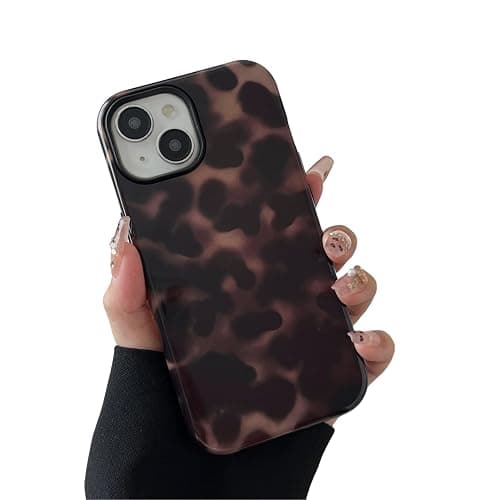 Longlayss Compatible with iPhone 14 Case Tortoise Shell Phone Case for Women Girl Shockproof TPU and Hard PC Protective Cover - Amber Brown Leopard - Image 1