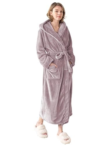 KORBLISS Robes for Women - Hooded Plush Fleece Bathrobe with Sash & Pockets, Full-Length Lightweight Spa Robe - Image 1