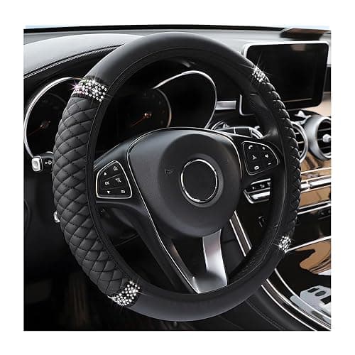 Osilly Bling Car Steering Wheel Cover, 15 Inch Rhinestones Soft Leather Elastic Steering Wheel Protector, Sparkly Crystal Diamond for Women Girls, Car Interior Accessories for Most Cars (Black) - Image 1