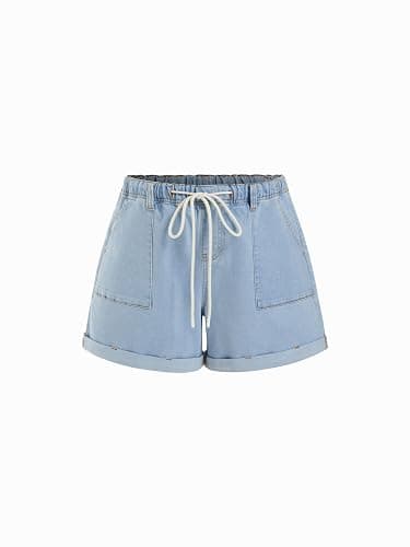 CIDER Women's Jean Shorts Drawstring Mid Waisted Denim Shorts with Pockets Casual Jorts Summer Outfits Trendy 2026 - Image 1