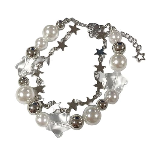 Minimalist Y2k Star Pearl Double Layer Colorful Beaded Lightweight Bracelet Aesthetic Accessories Grunge Punk Cool Bangle Friendship Dainty Jewelry for Women - Image 1