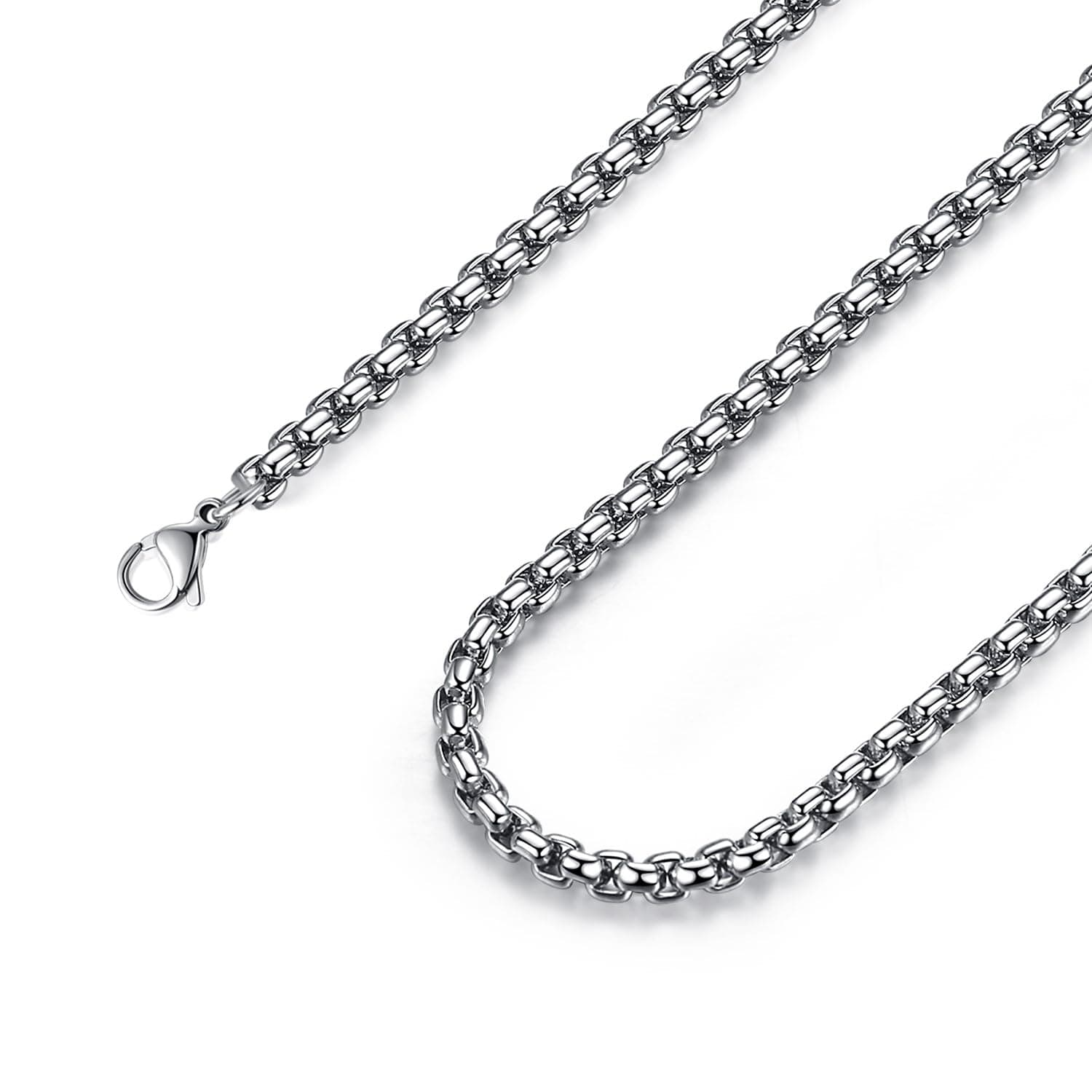 FOSIR Mens Chain Necklaces, Stainless Steel Rolo Chain Necklace for Men and Women, Silver Tone Box Chains for Men, Wide 2/3/4/5mm - Image 1