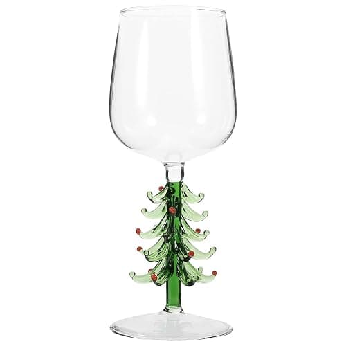 Christmas Tree Stemmed Wine Glasses 360ml Holiday Drinking Goblets Cups Xmas Winter Glassware Cup for Festive New Years Wineglass - 21x8.5cm - Image 1