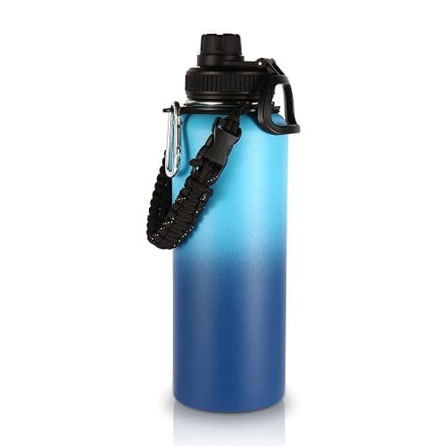 Volhoply 40 oz Insulated Water Bottles Paracord Handle, Stainless Steel Sports Bottle with Spout Lid,Vacuum Metal Travel Water Cups with Wide Mouth,Reusable Water jug for Hiking(Green Blue,1 Set) - Image 1