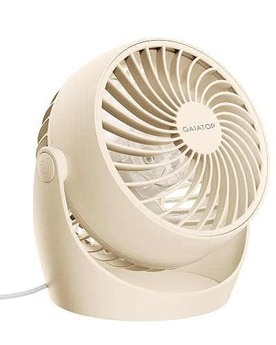 Gaiatop Desk Fan, 5-Inch Portable Electric Table Desktop Air Circulator Fans, Small but Powerful with 3 Speed 360° Adjustable Tilt for Cooling Home Dorm Office Bedroom Bathroom Kitchen, Beige - Image 1