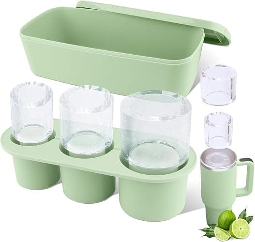 Tcamp Ice Mold for Stanley Cup 30-40 oz Tumbler Cup Ice Mold, Silicone Ice Cube Tray With Lid and Bin for Chilling Cocktails, Whiskey, Drinks, Coffee, Easy Fill and Release Ice Maker (Green) - Image 1