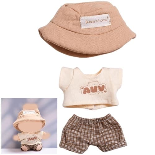 Clothes for 17cm Doll Overalls&hat Clothes Accessories(No Doll), Cute Outfit Suitable for 6.69inch (17cm) Doll Soft Cotton Clothing Replacement - Image 1