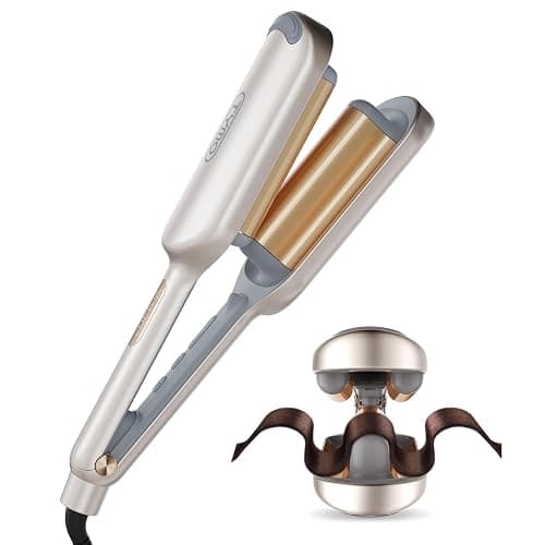 Curling Iron Hair Crimper Waver - TYMO ROVY Beach Waves Curling Wand, Ionic Deep Waver Hair Curler Tool with Ceramic 3 Barrel for Women, Dual Voltage, Anti-Scald, Easy to Use, Elegant Gold, 1.25 Inch - Image 1