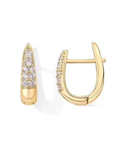 PAVOI 18K Gold Plated 925 Sterling Silver Posts Cubic Zirconia U Shaped Hoop Earrings | Hypoallergenic CZ Huggie Earrings for Women - Image 1