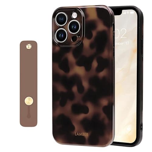 NITITOP Compatible with iPhone 12 Pro Max Case with Wrist Strap Cute Stylish Leopard Aesthetic Tortoise Amber Design for Women Girls Men Soft TPU Shockproof Protective Cover - Brown - Image 1